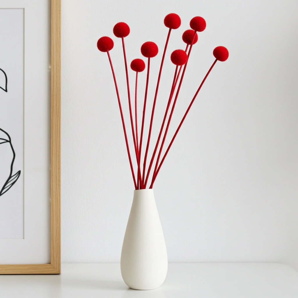 Sušená Craspedia – červená, svazek 5 ks, dekorace do vázy a aranžmá